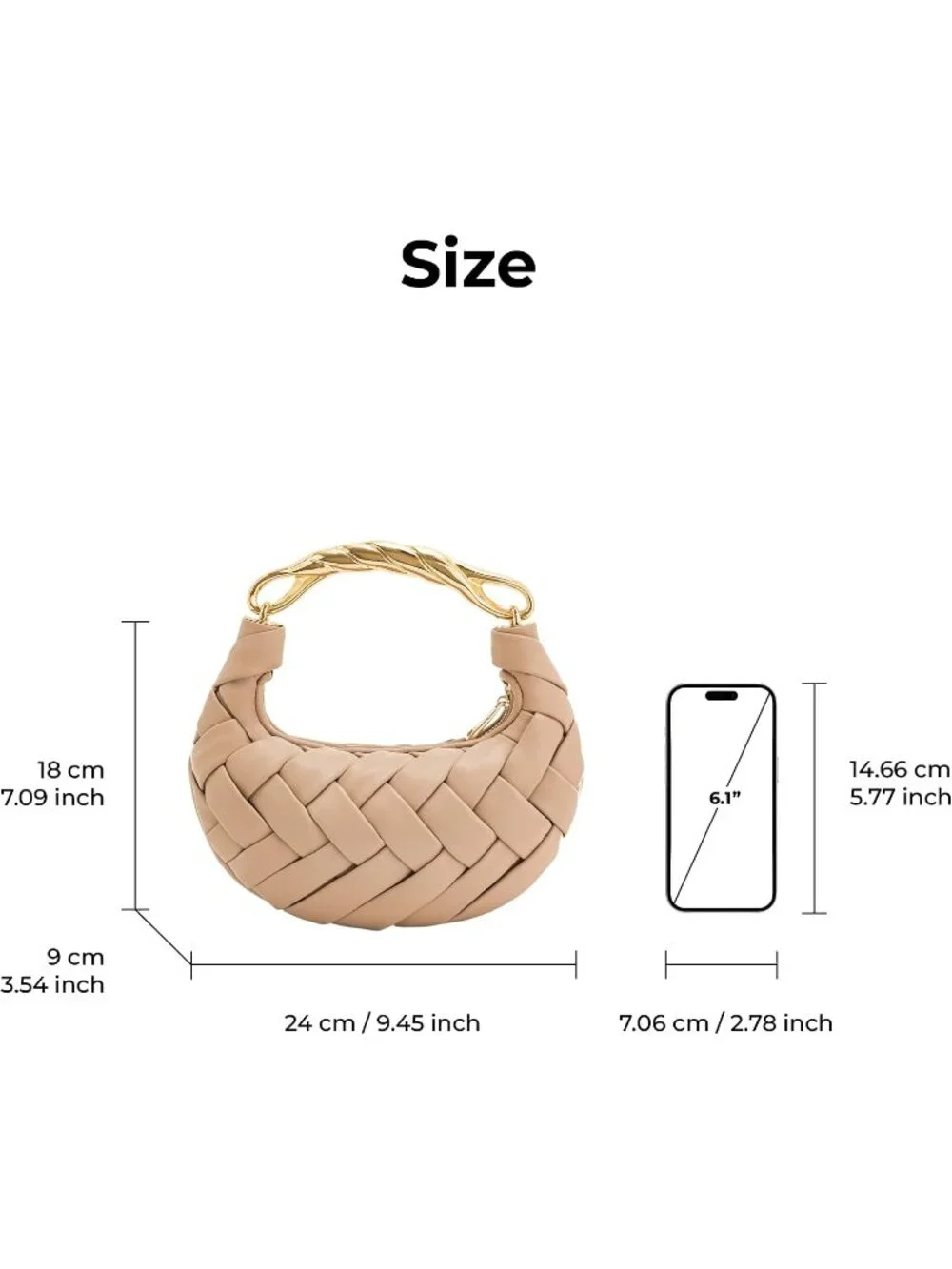 👜Women's Almond Orla Woven Top Zipper Handle Bag Gold Twist Handle Purse